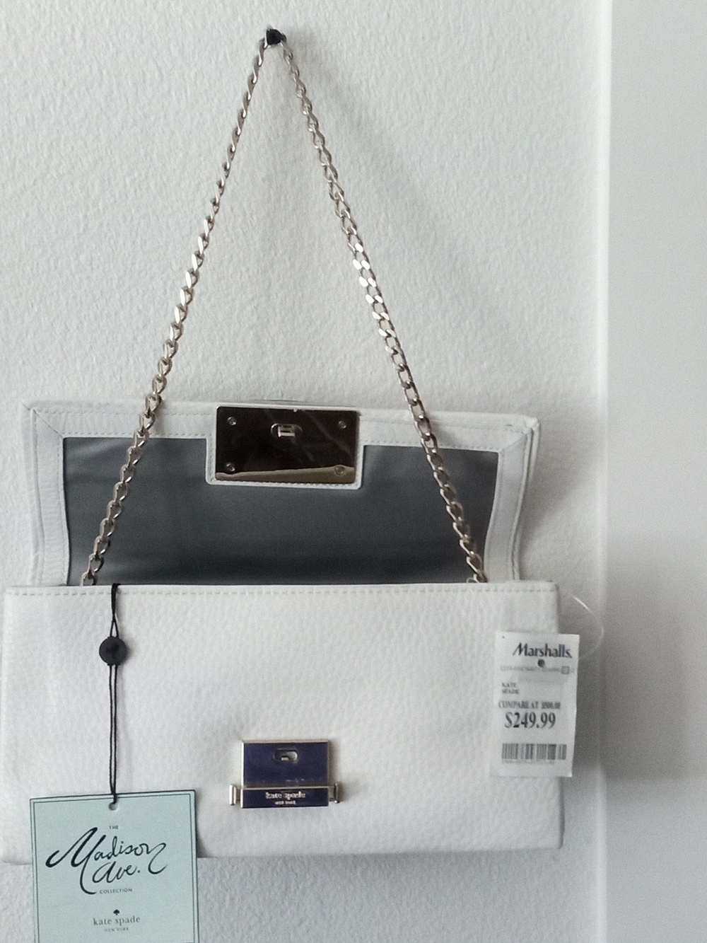 kate spade White Leather Shoulder Bag with Silver Chain